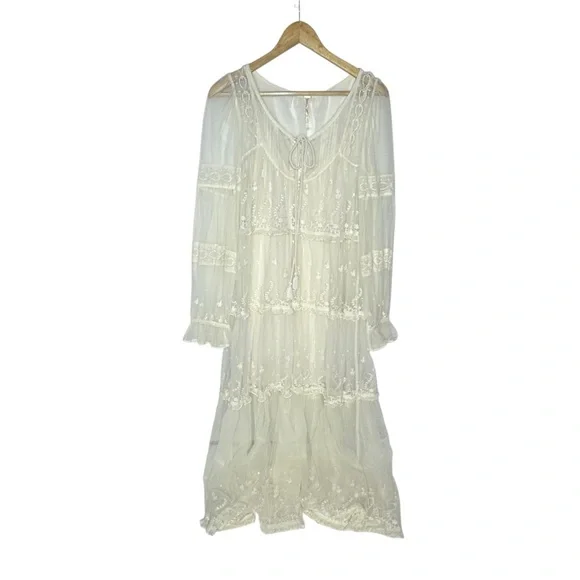 FINAL LAST CHANCE NWOT Free People Stevie Sheer Lace Ivory Maxi Dress xs - Picture 4 of 15
